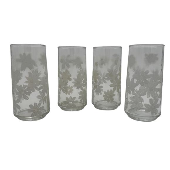 Daisy Glasses White Raised Texture, Tumblers, Coolers, Set of 4 - Picture 2 of 4